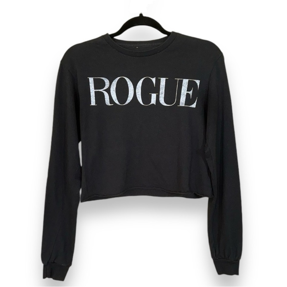 Black Cropped Long-Sleeve Top with “ROGUE” Graphic · Size S - Picture 1 of 6